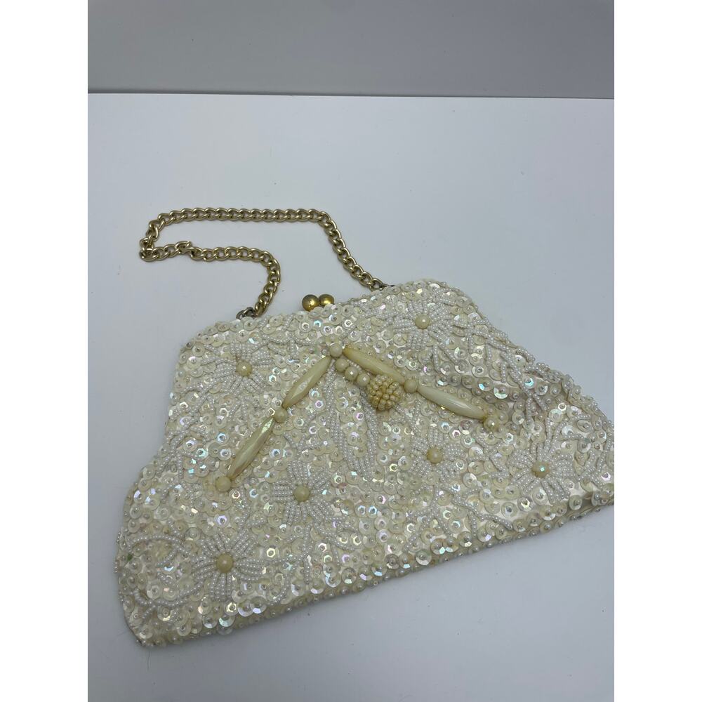 Vintage 1950s Beaded Iridescent Purse Clutch Hand Made in Hong Kong MCM
